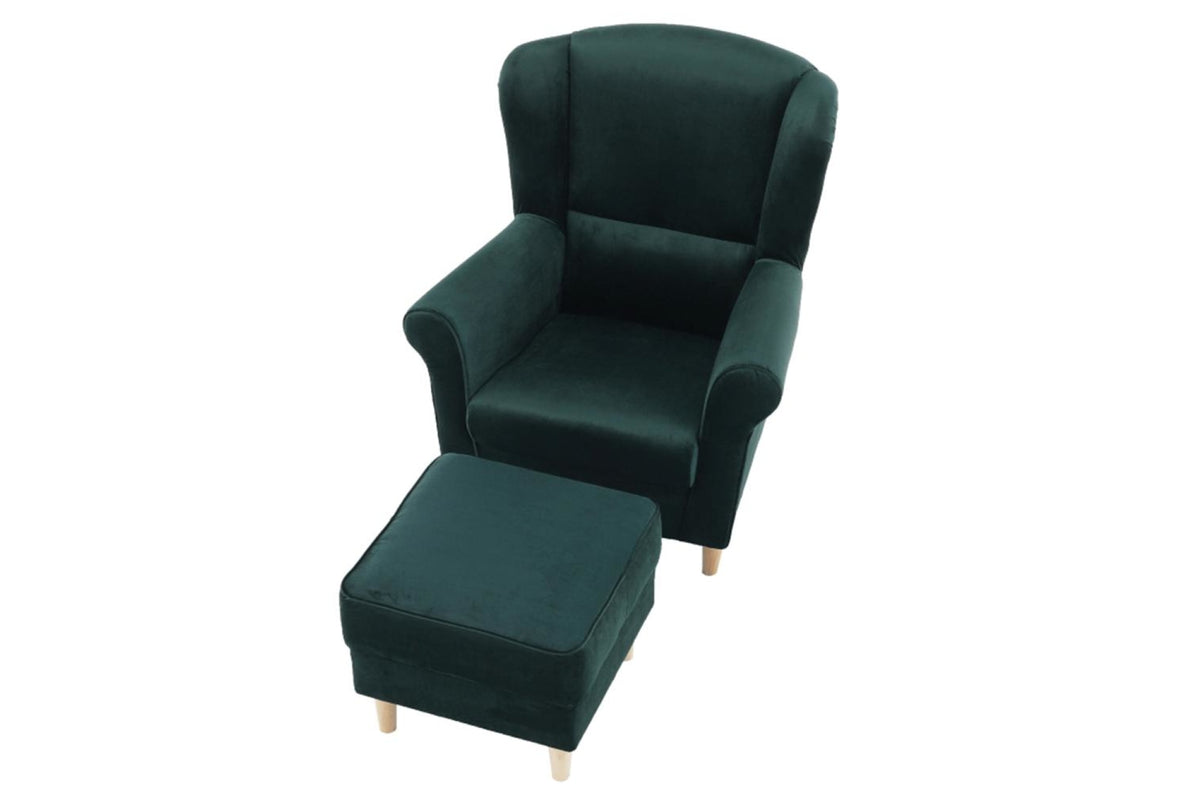 Fotel lábtartóval - ASTRID zöld szövet fotel lábtartóval