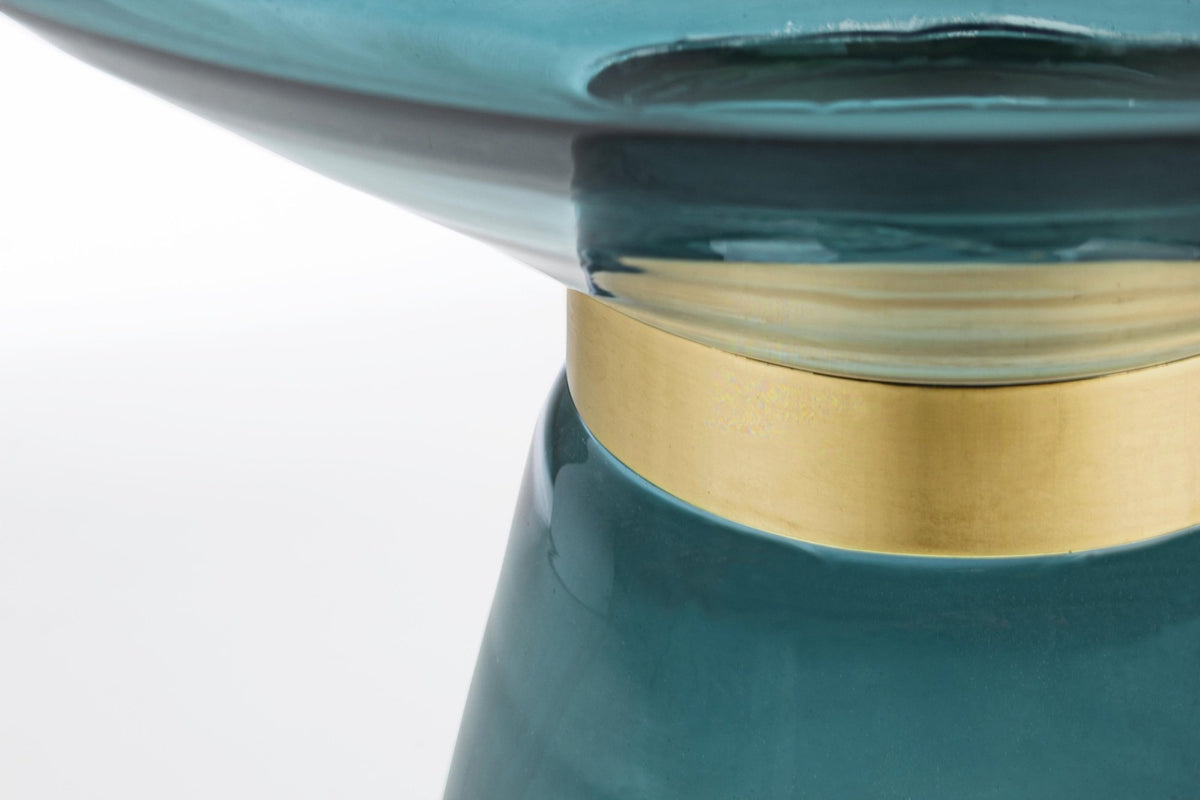 Lerakóasztal - AZMIN kék üveg lerakóasztal 36cm átmérő
