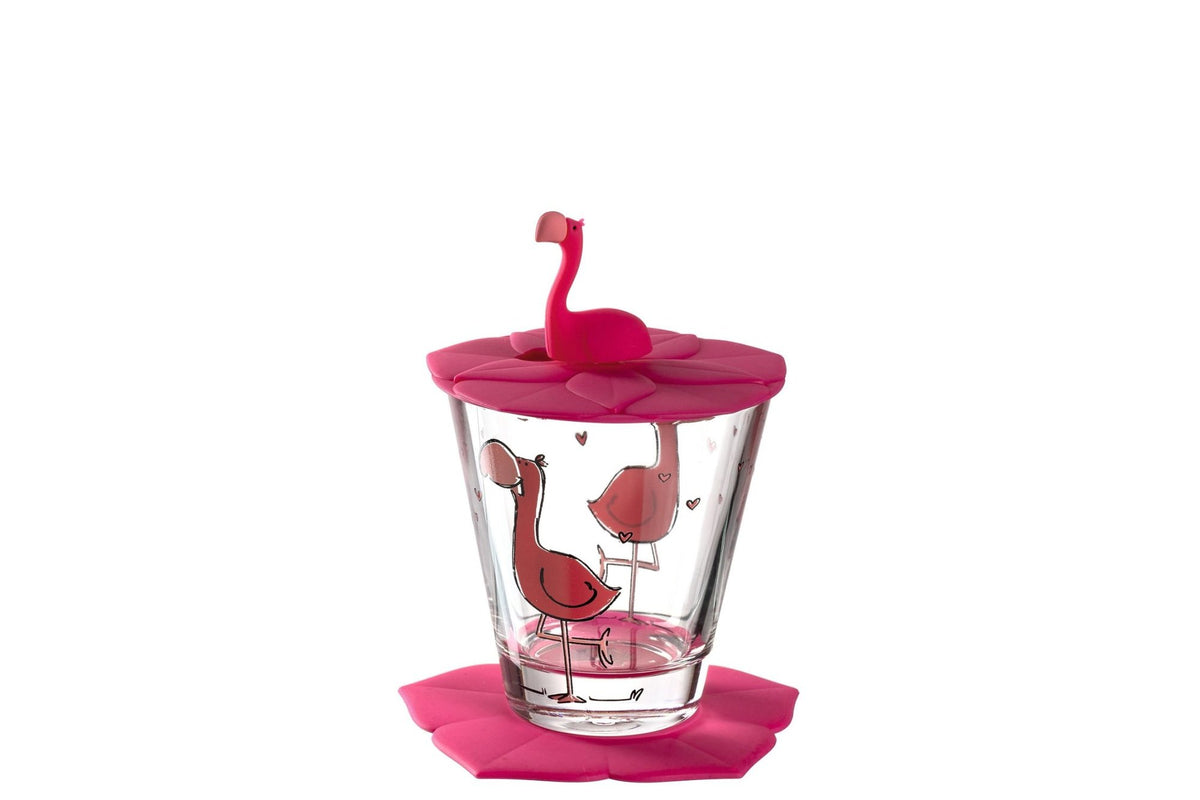 Vizespohár - BAMBINI pohár fedővel és alátéttel Flamingó - Leonardo