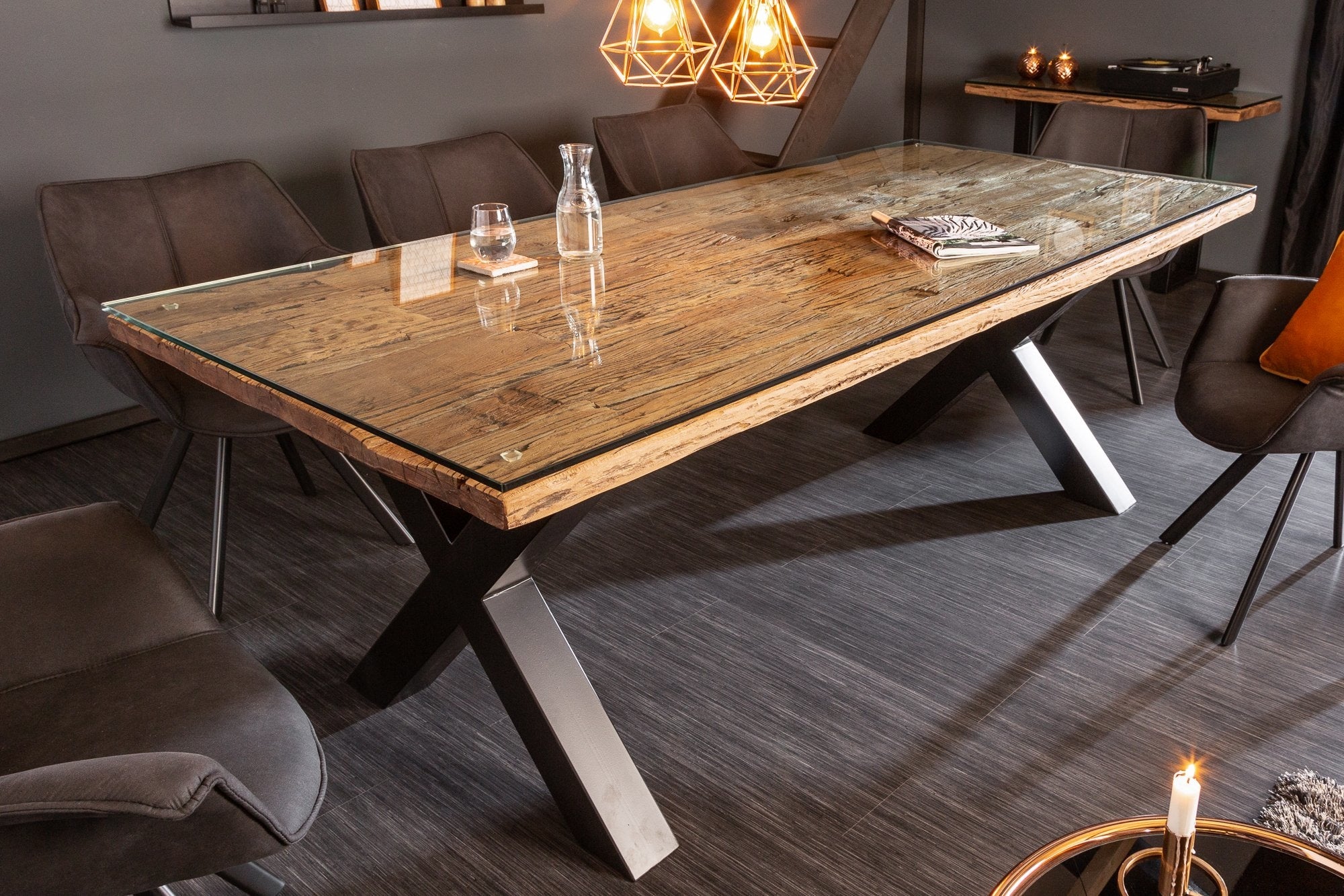 Étkezőasztal - BARRACUDA X barna tikfa étkezőasztal 220cm
