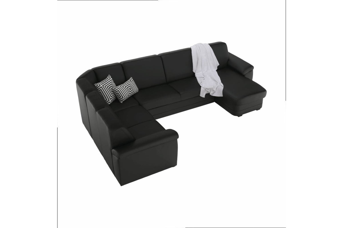 U alakú kanapé - BITER fekete ökobőr u alakú kanapé jobbos