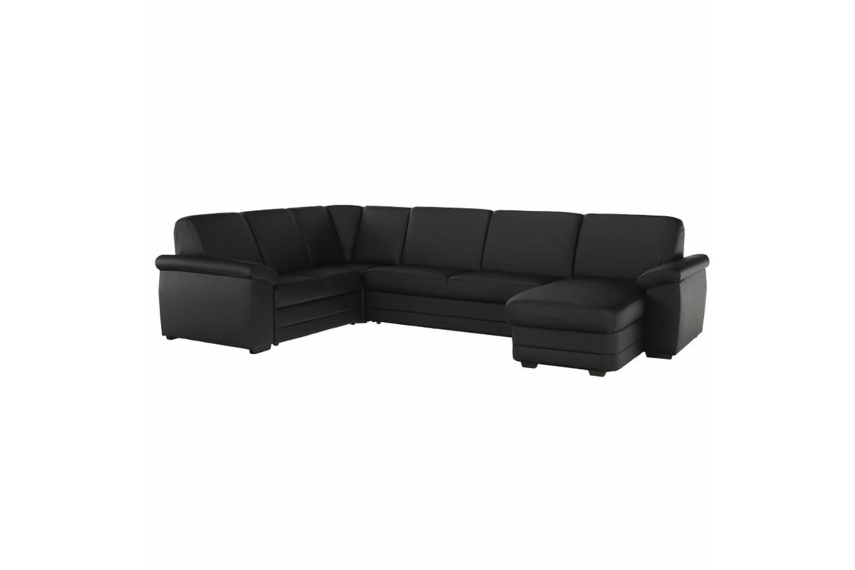 U alakú kanapé - BITER fekete ökobőr u alakú kanapé jobbos