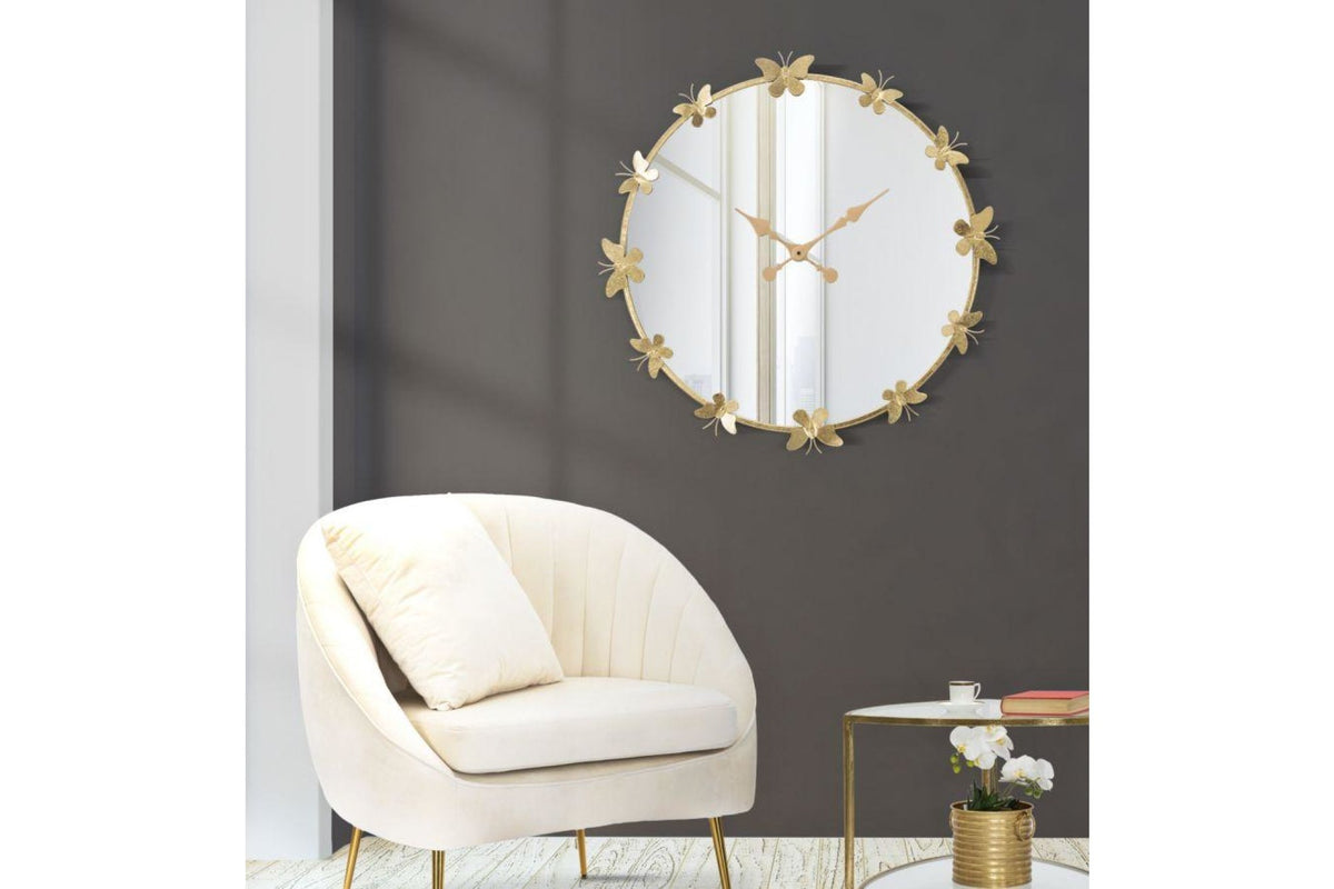Falióra - BUTTERFLY CLOCK arany és tükröződő vas falióra