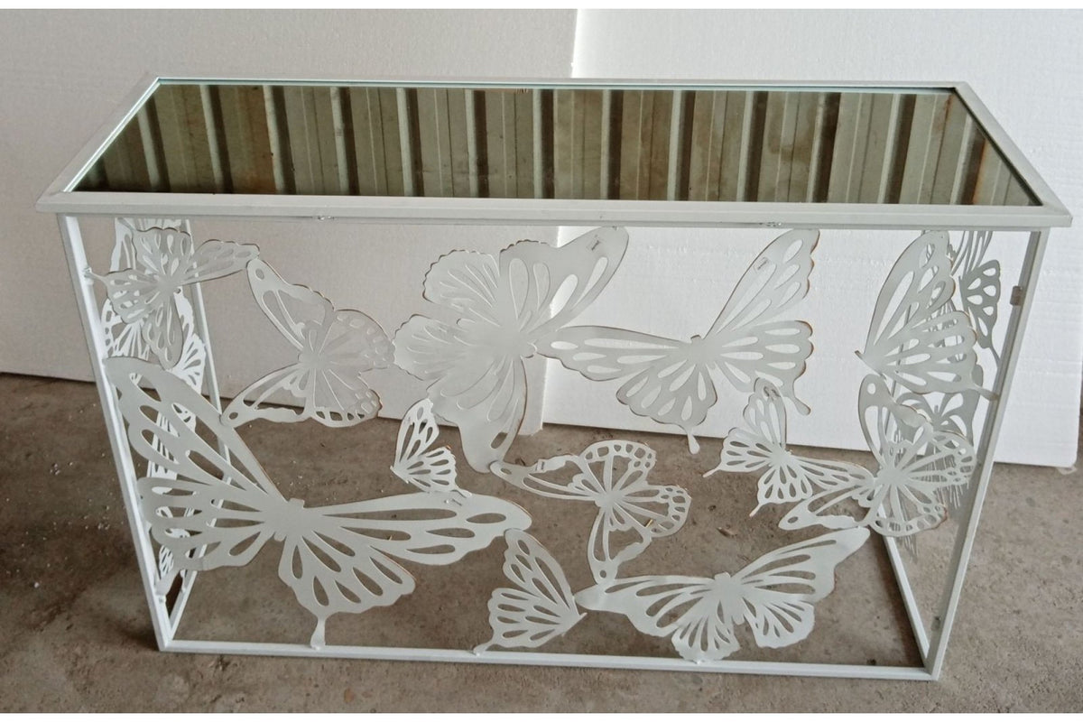 Konzolasztal - BUTTERFLY fehér és tükröződő vas konzolasztal