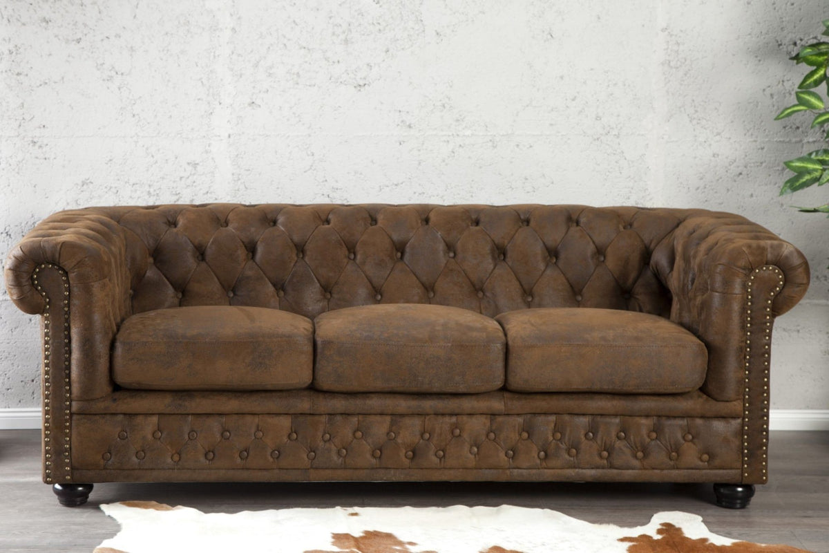 Kanapé - CHESTERFIELD 3 személyes antik barna kanapé