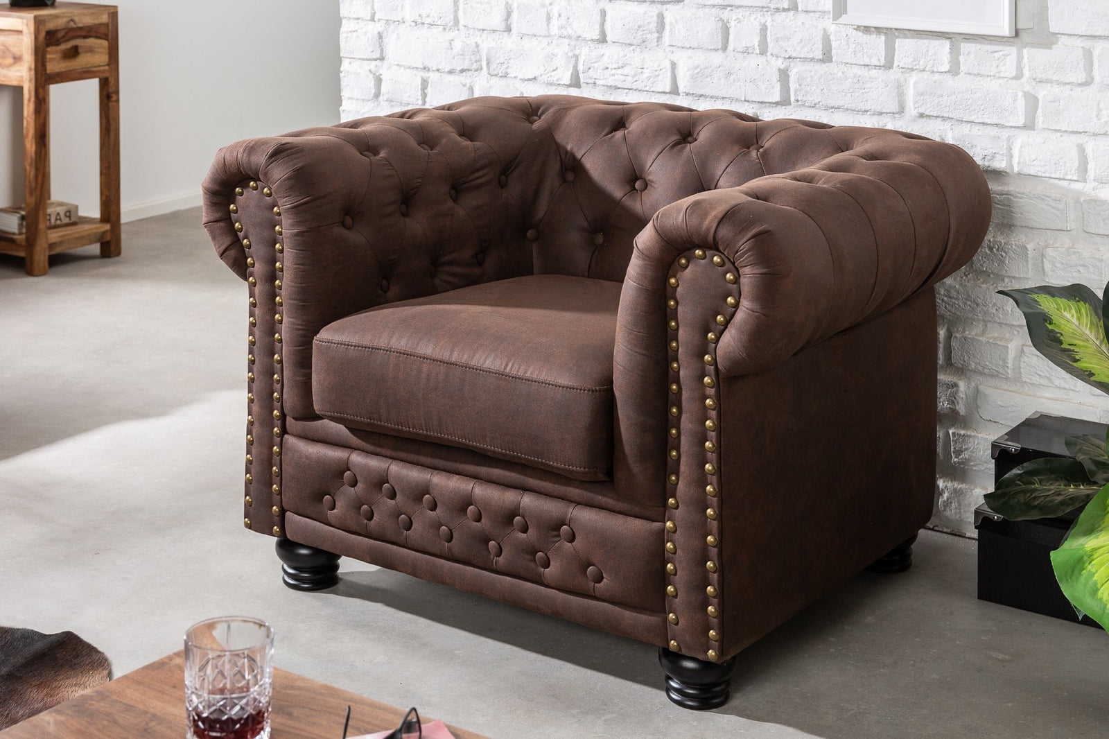 Fotel - CHESTERFIELD barna mikroszálas fotel