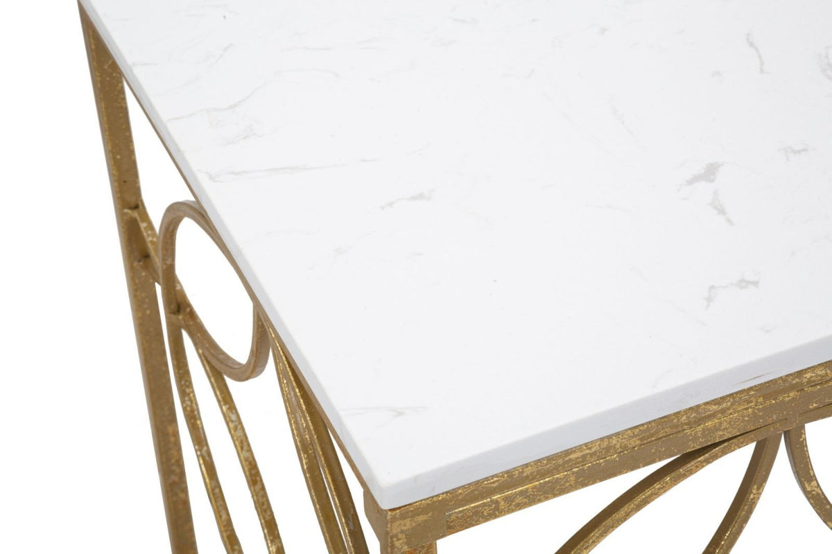 Konzolasztal - DAISY nagy fehér és arany vas konzolasztal