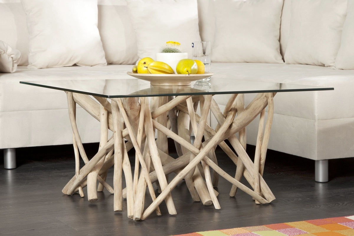 Dohányzóasztal - DRIFTWOOD natúr fa üveg dohányzóasztal 80cm - Üveglap nélkül