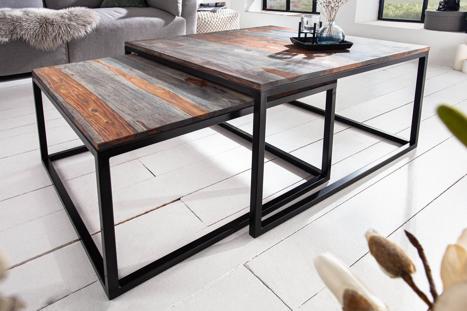 Dohányzóasztal - ELEMENTS barna rózsafa dohányzóasztal 75x75x40