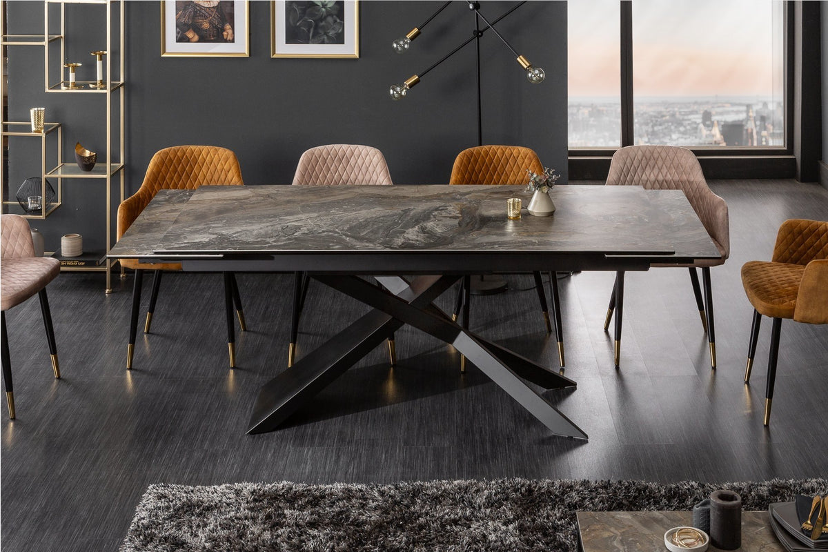 Étkezőasztal - EUPHORIA márványmintás barna kerámia bővíthető étkezőasztal 180-220-260cm