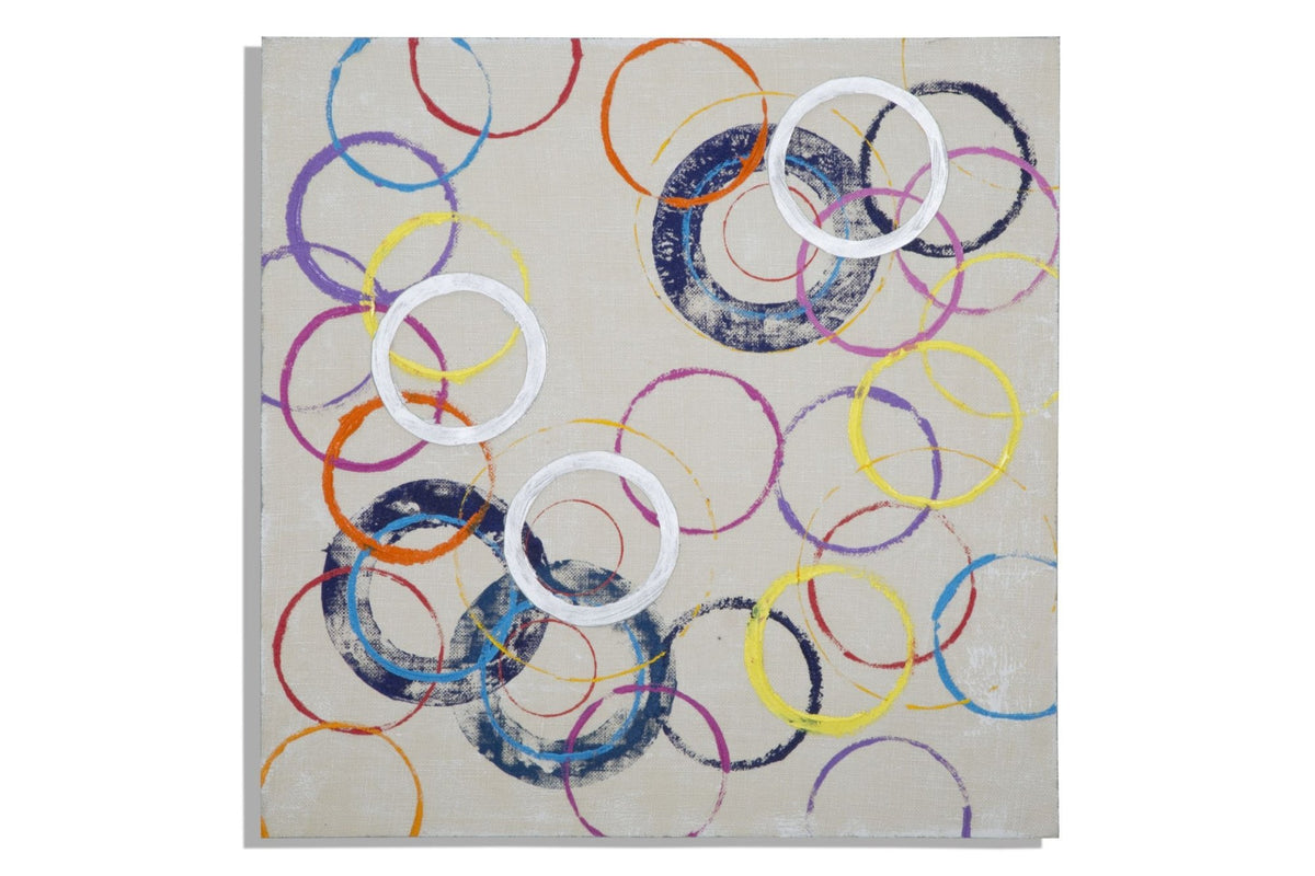 Festmény - FLOATING CIRCLES I törtfehér és kék vászon festmény