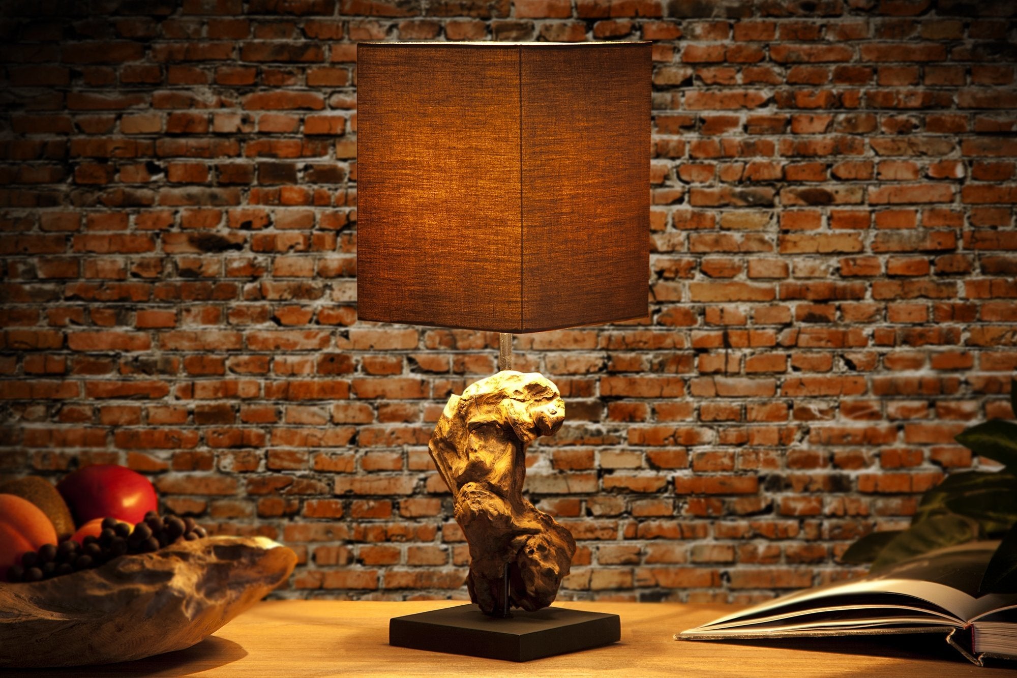 Asztali lámpa - HYPNOTIC barna fa asztali lámpa