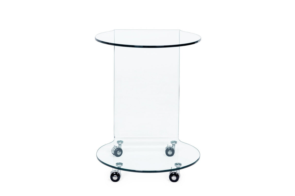 Lerakóasztal - IRIDE kerek üveg lerakóasztal kerekekkel