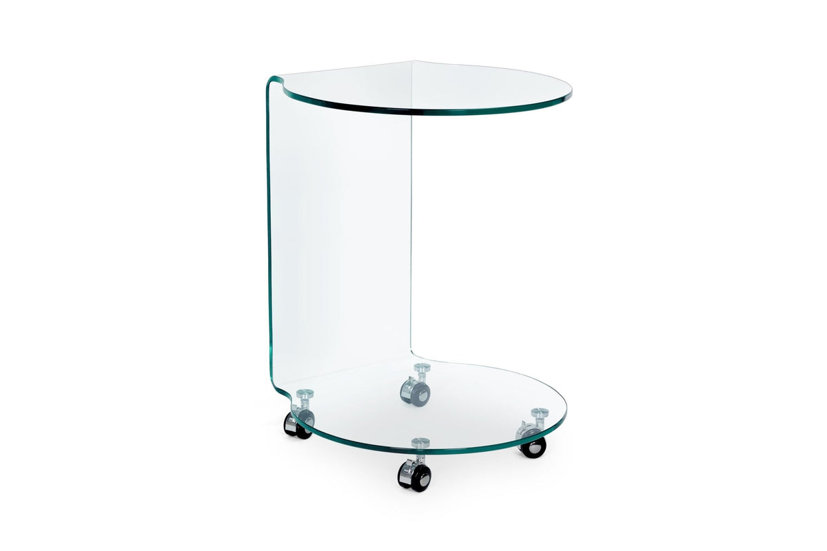 Lerakóasztal - IRIDE kerek üveg lerakóasztal kerekekkel