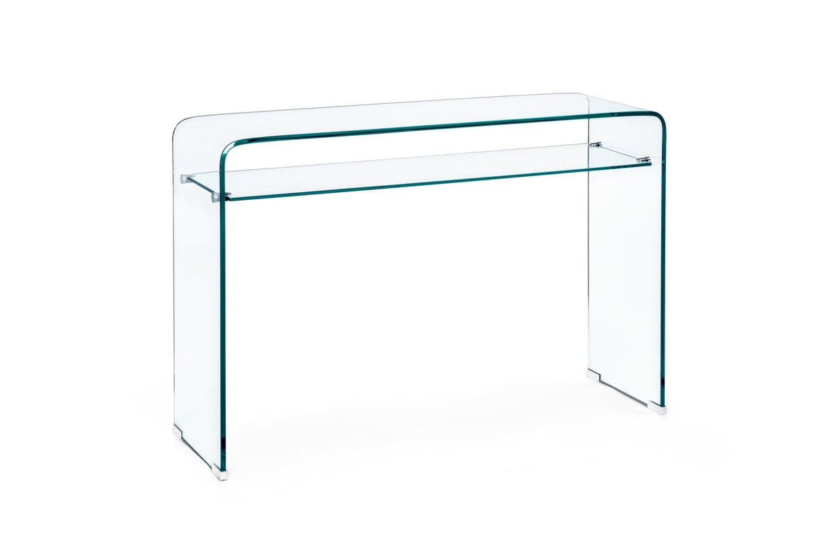 Konzolasztal - IRIDE négyszögletes üveg konzolasztal polccal 100x35