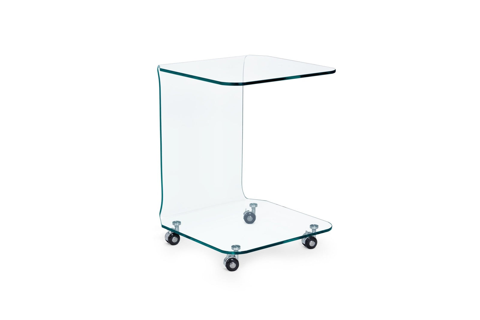 Lerakóasztal - IRIDE négyzetes üveg lerakóasztal kerekekkel