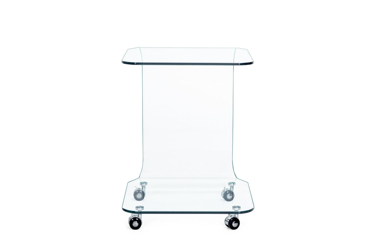 Lerakóasztal - IRIDE négyzetes üveg lerakóasztal kerekekkel