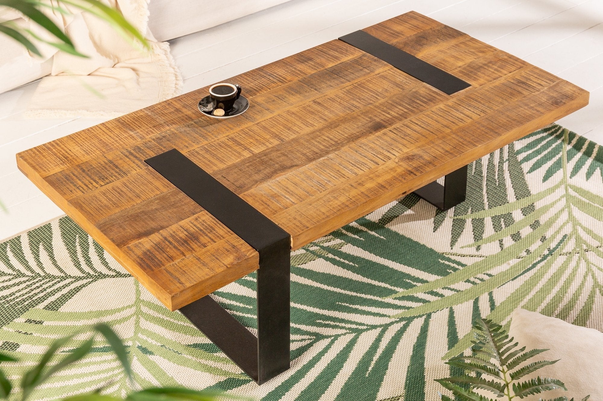 Dohányzóasztal - IRON CRAFT barna mangófa dohányzóasztal