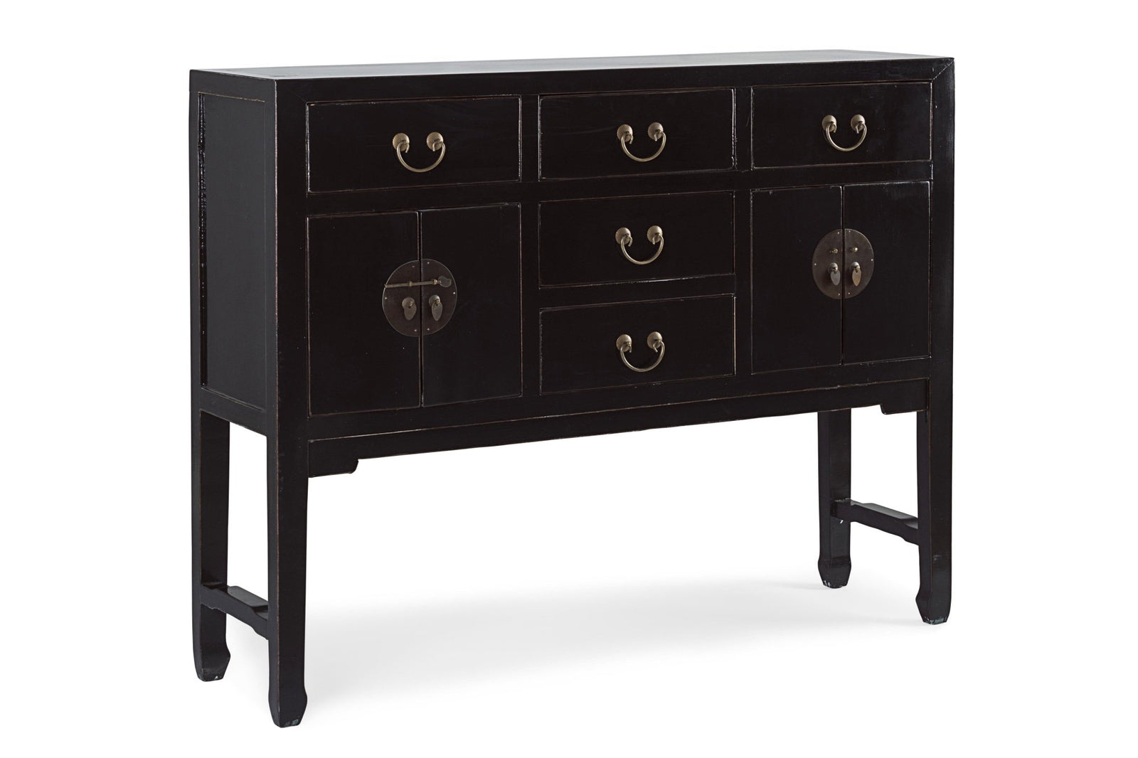 Konzolasztal - JINAN fekete konzolasztal 4 ajtóval és 5 fiókkal