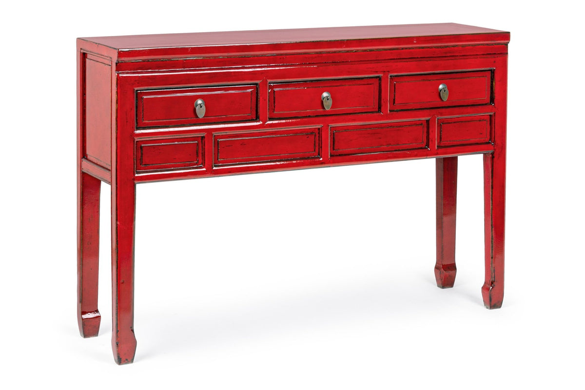 Konzolasztal - JINAN piros konzolasztal 3 fiókkal