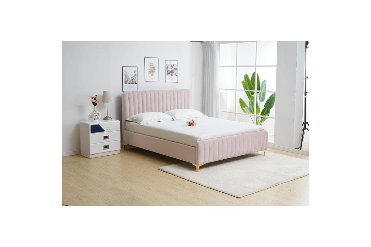 Ágy - KAISA rózsaszín szövet ágy 140x200cm