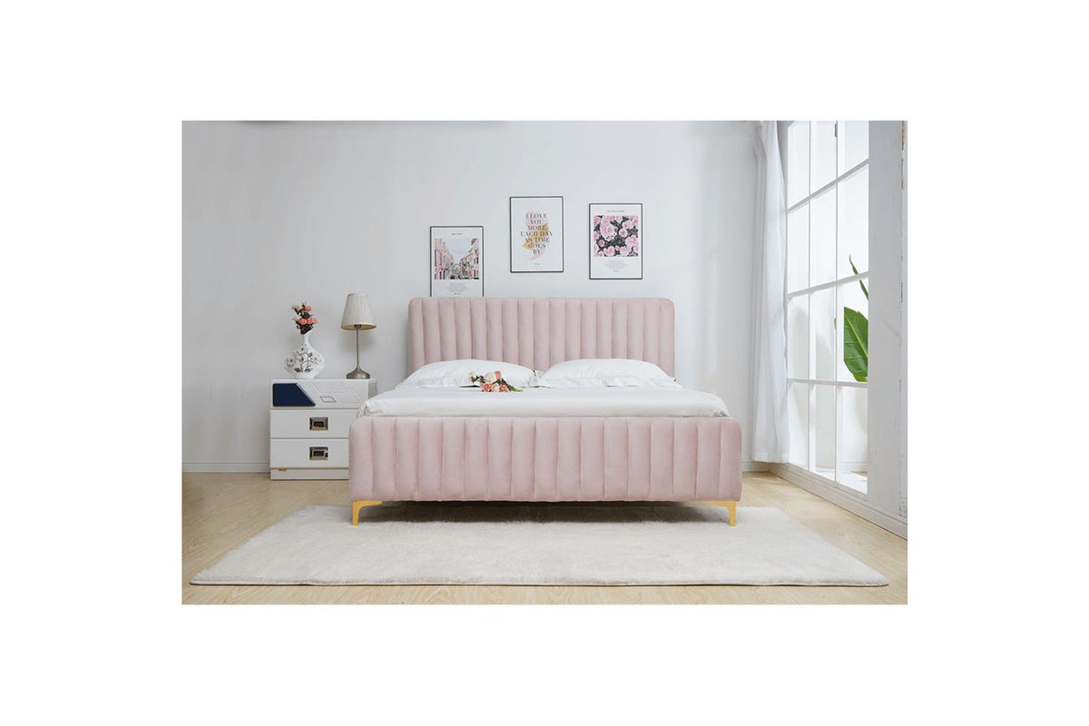 Ágy - KAISA rózsaszín szövet ágy 140x200cm