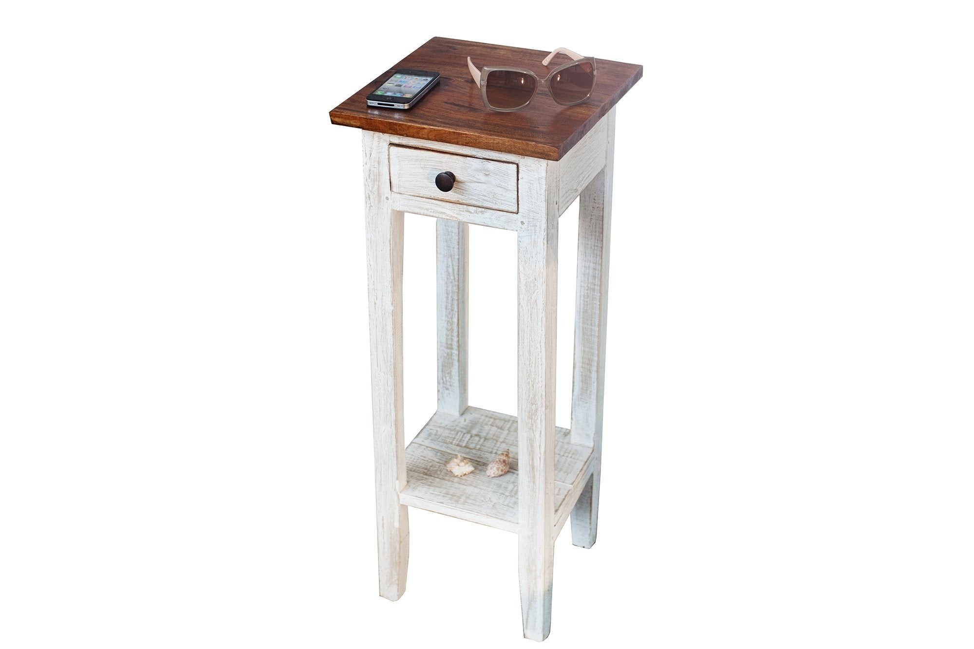 Telefonasztal - LA FLEUR fehér újrahasznosított fa telefonasztal