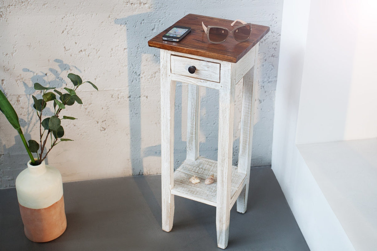 Telefonasztal - LA FLEUR fehér újrahasznosított fa telefonasztal