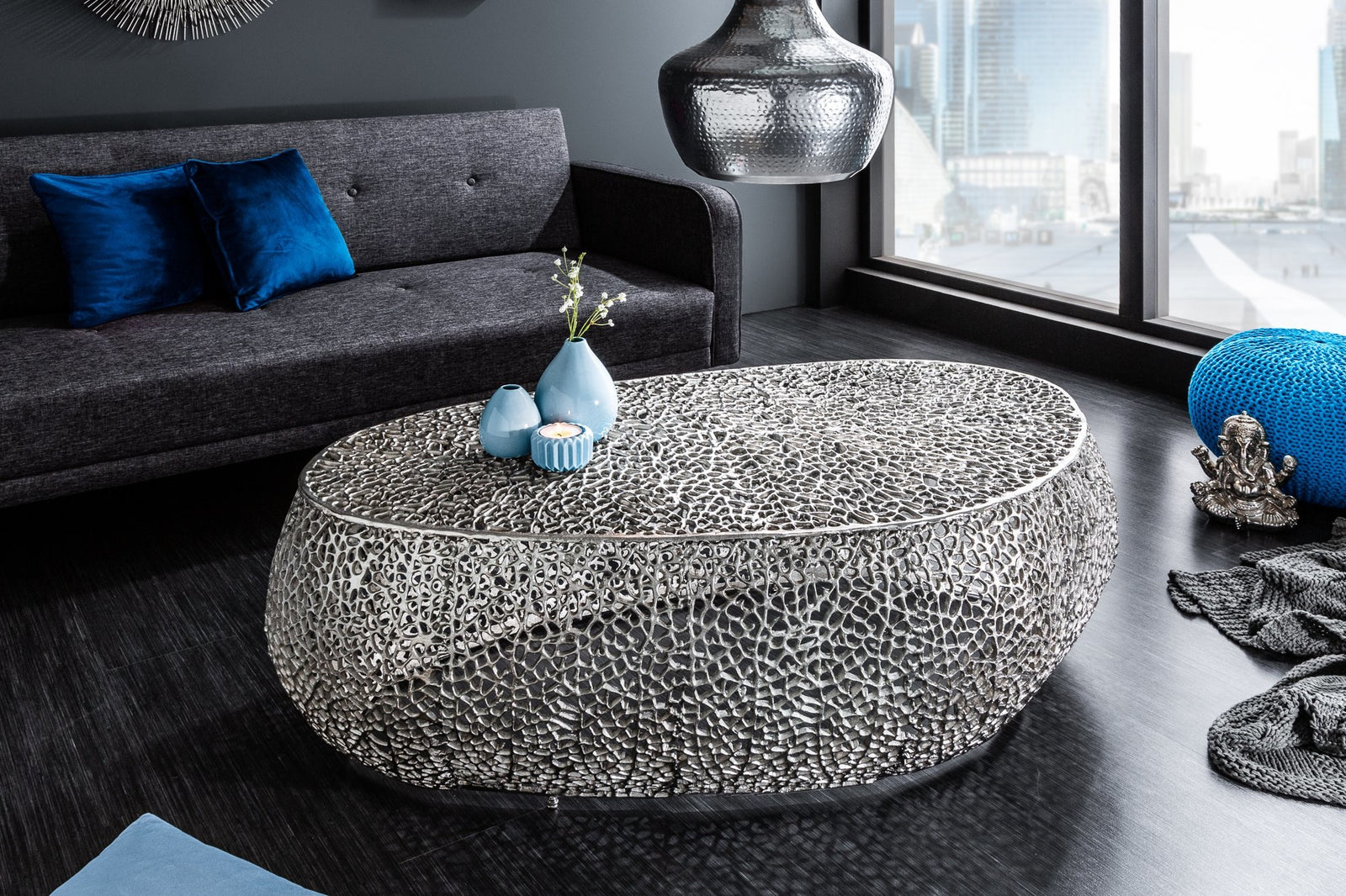 Dohányzóasztal - LEAF ezüst alumínium dohányzóasztal 120cm