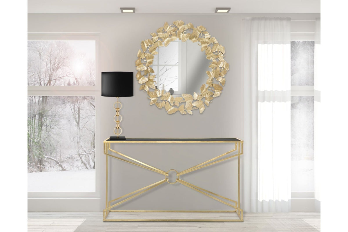 Falitükör - LEAF ROUND arany és tükröződő vas falitükör