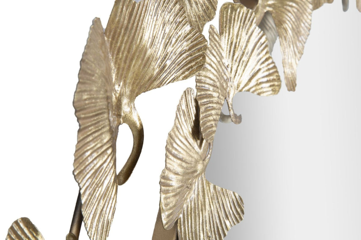 Falitükör - LEAF ROUND arany és tükröződő vas falitükör