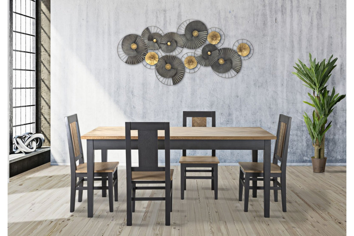 Étkezőasztal - MALCOLM barna és fekete fenyőfa étkezőasztal