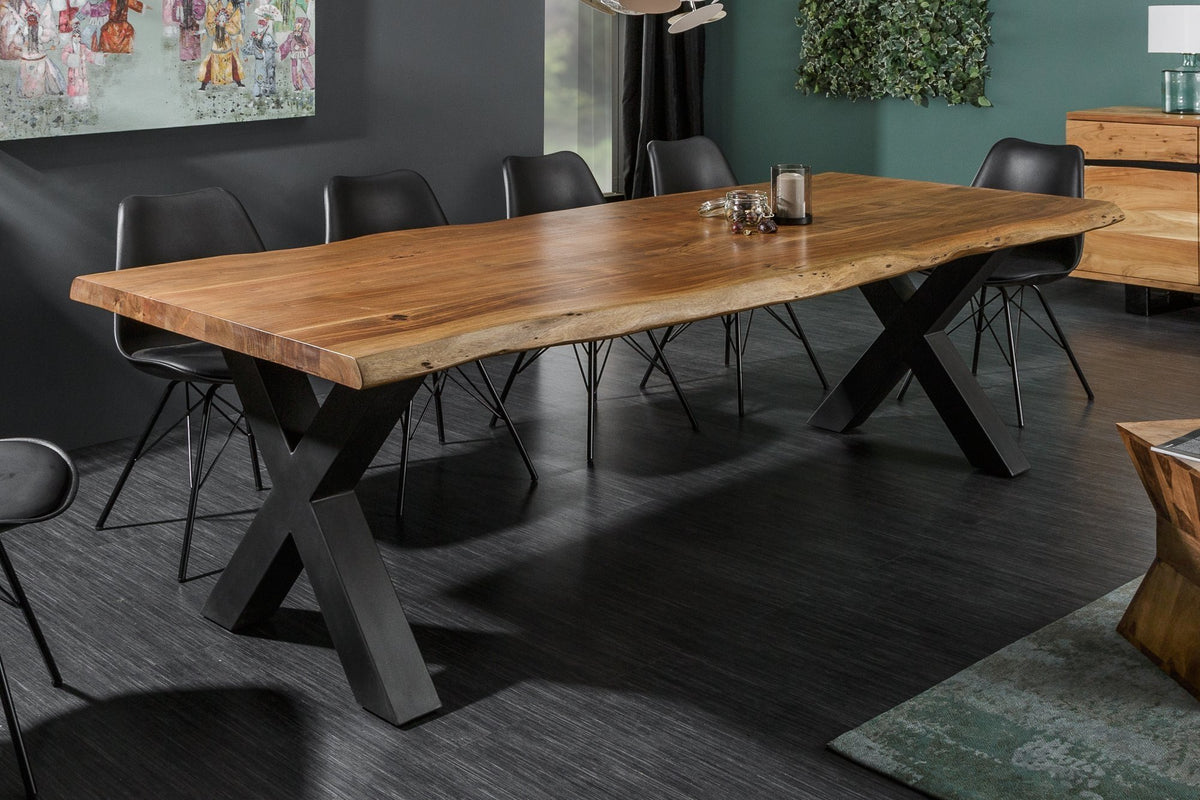 Étkezőasztal - MAMMUT X fekete és akác étkezőasztal 200cm (60mm vastagság)