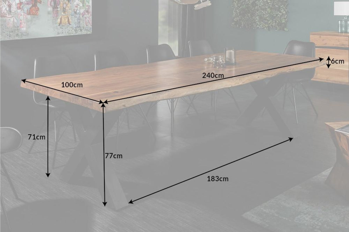 Étkezőasztal - MAMMUT X fekete és akác étkezőasztal 240cm (60mm vastagság)