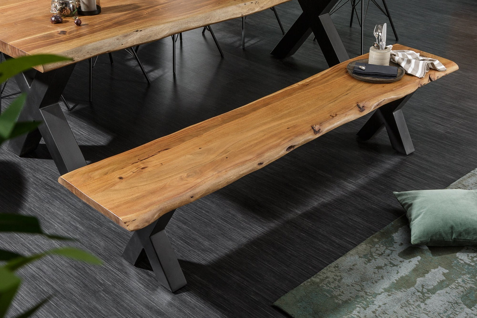 Ülőpad - MAMMUT X fekete és akácfa ülőpad 200cm