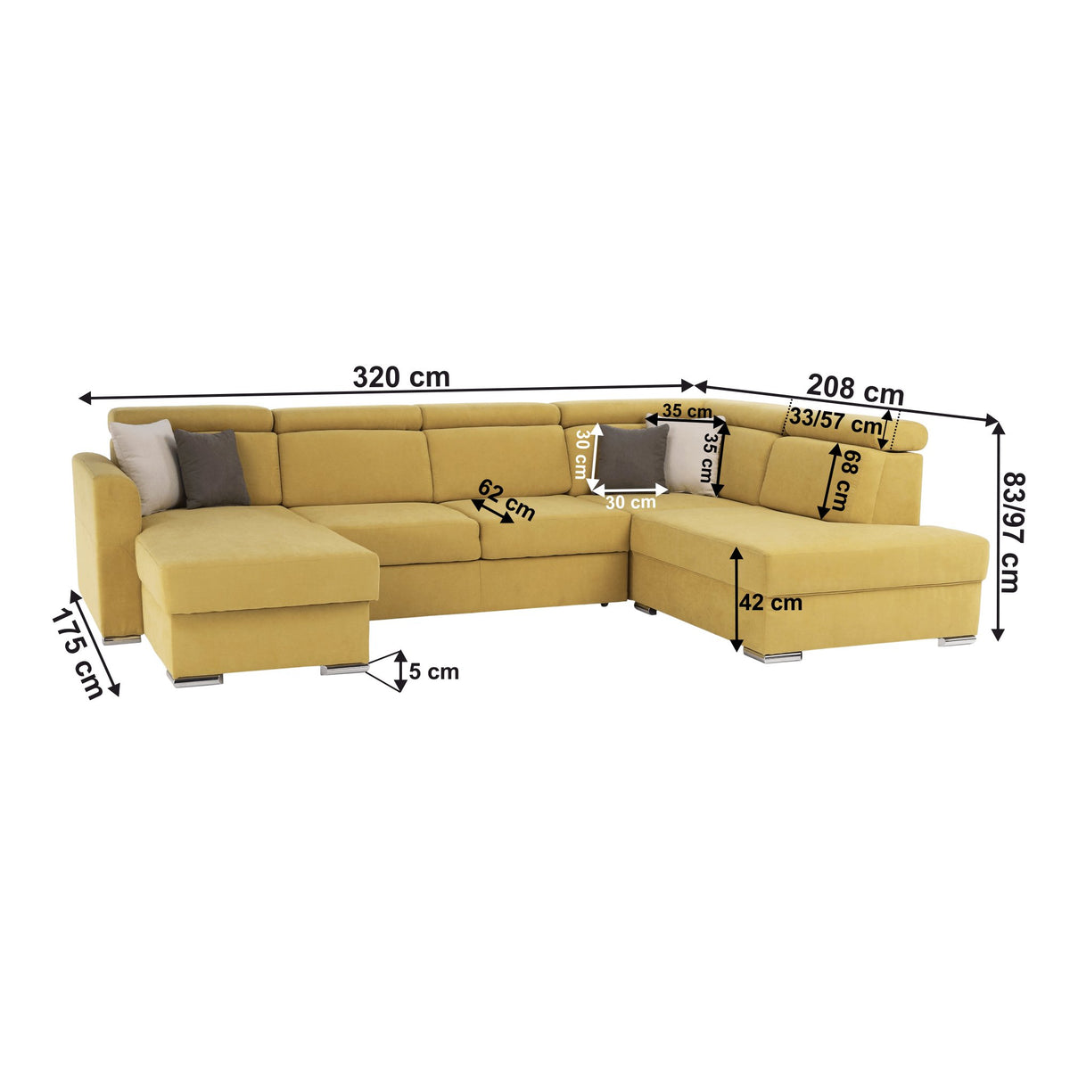 MARIETA sárga szövet u alakú kanapé jobbos