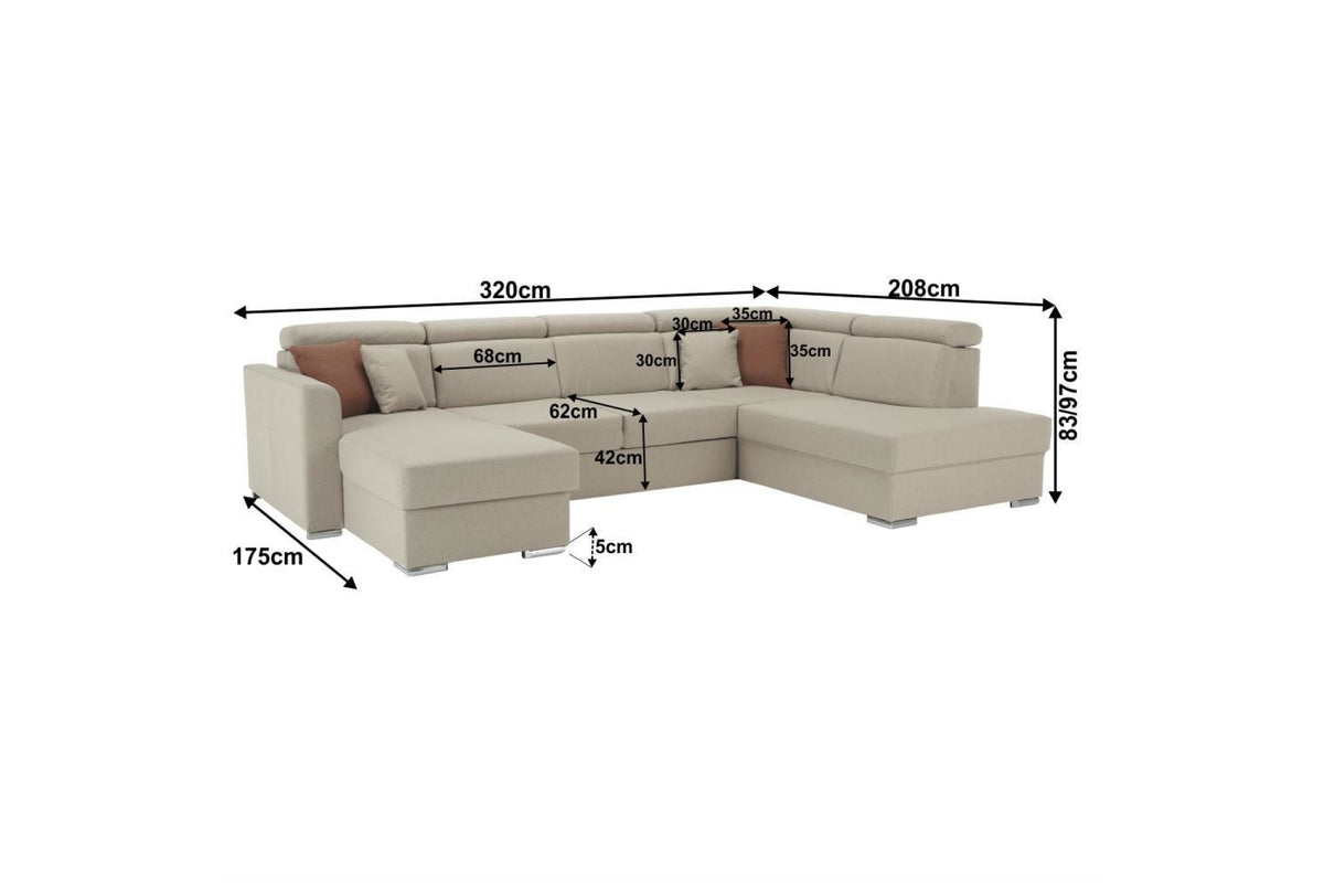 U alakú kanapé - MARIETA bézs szövet u alakú kanapé jobbos