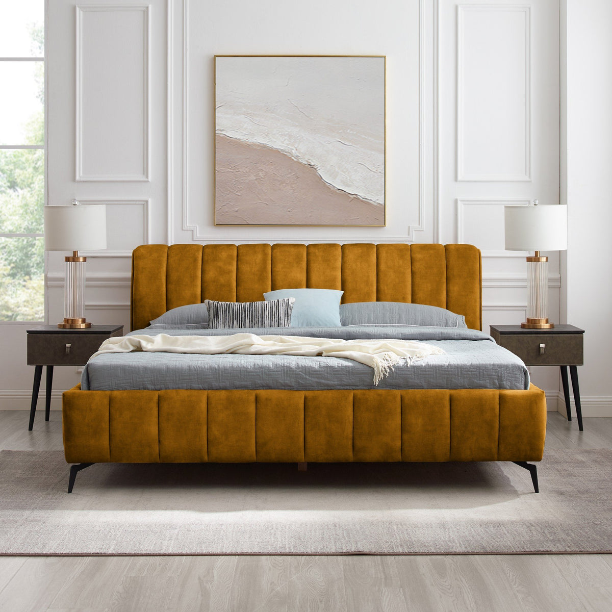 AMSTERDAM sárga bársony ágy