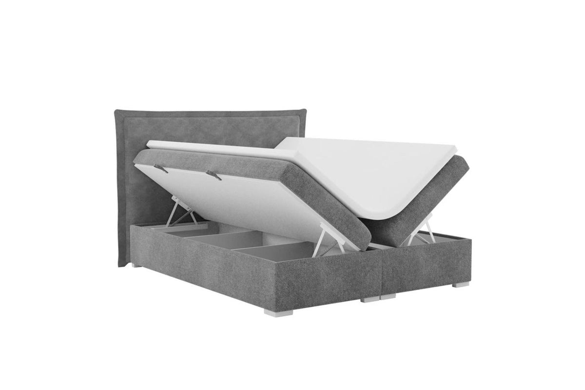 Boxspring ágy - MEGAN szürke szövet boxspring ágy 160x200 cm
