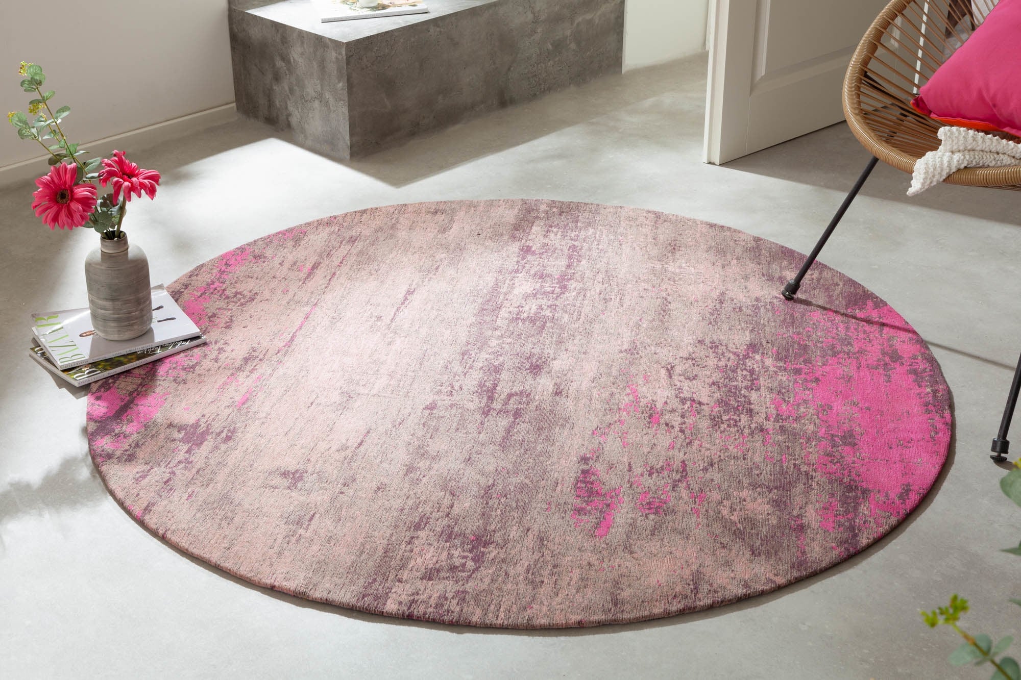 Szőnyeg - MODERN ART bézs és rózsaszín kerek szövet szőnyeg 150cm