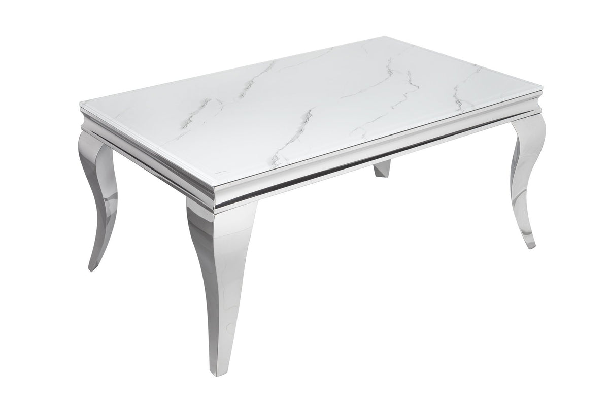 Dohányzóasztal - MODERN BAROCK fehér üveg márványmintás dohányzóasztal 100x60x45