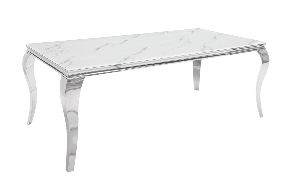Étkezőasztal - MODERN BAROCK fehér üveg márványmintás étkezőasztal 180cm