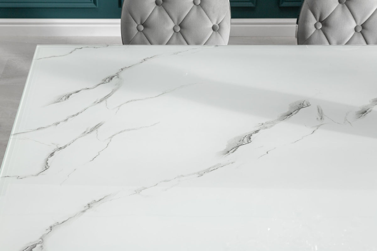 Étkezőasztal - MODERN BAROCK fehér üveg márványmintás étkezőasztal 200x105x75