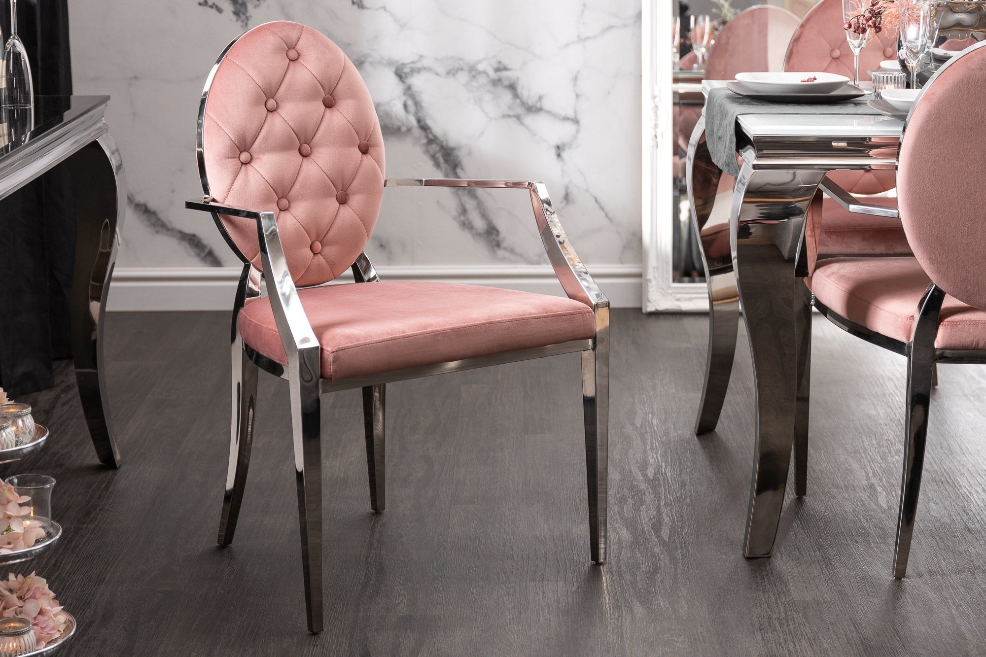 Szék - MODERN BAROCK rózsaszín bársony karfás szék