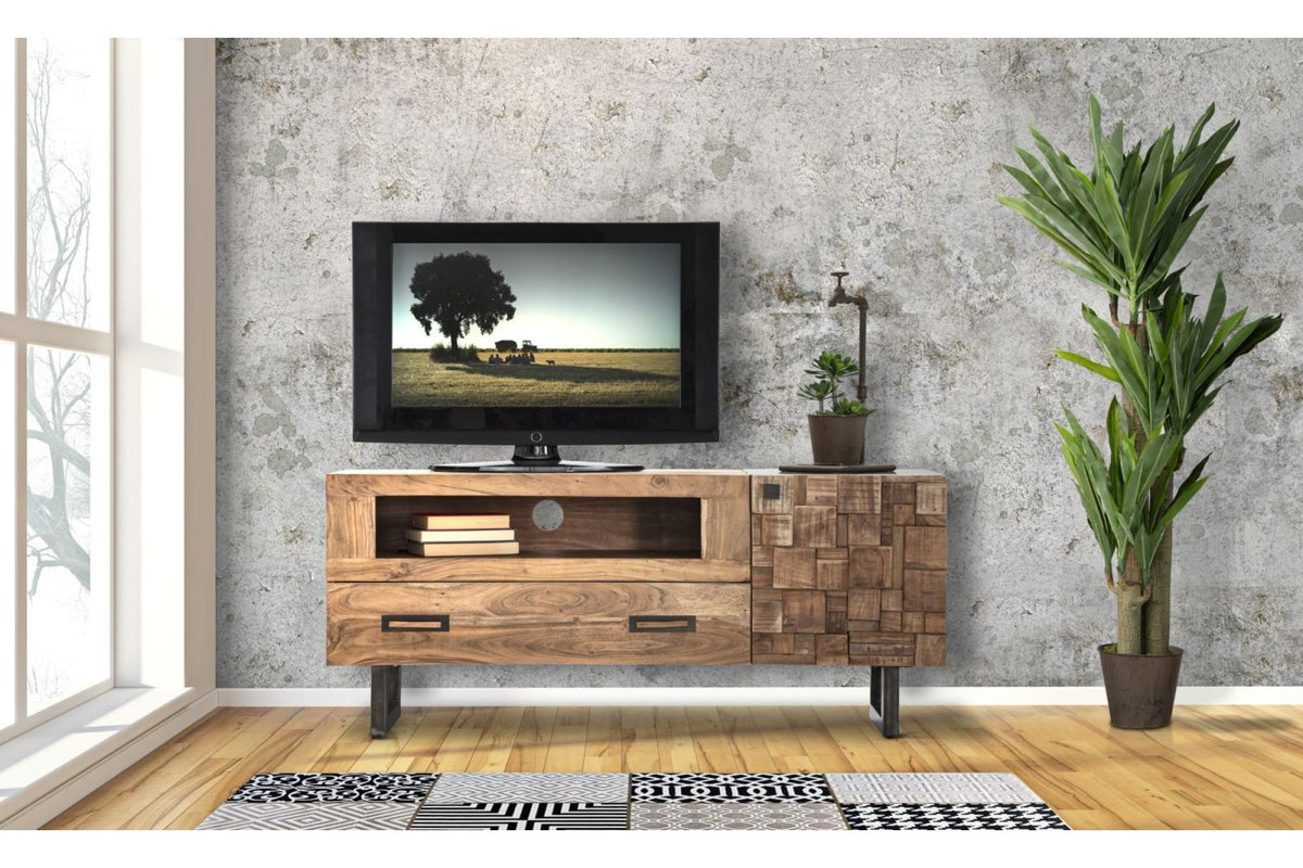 TV szekrény - MUMBAI barna és fekete akácfa tv szekrény