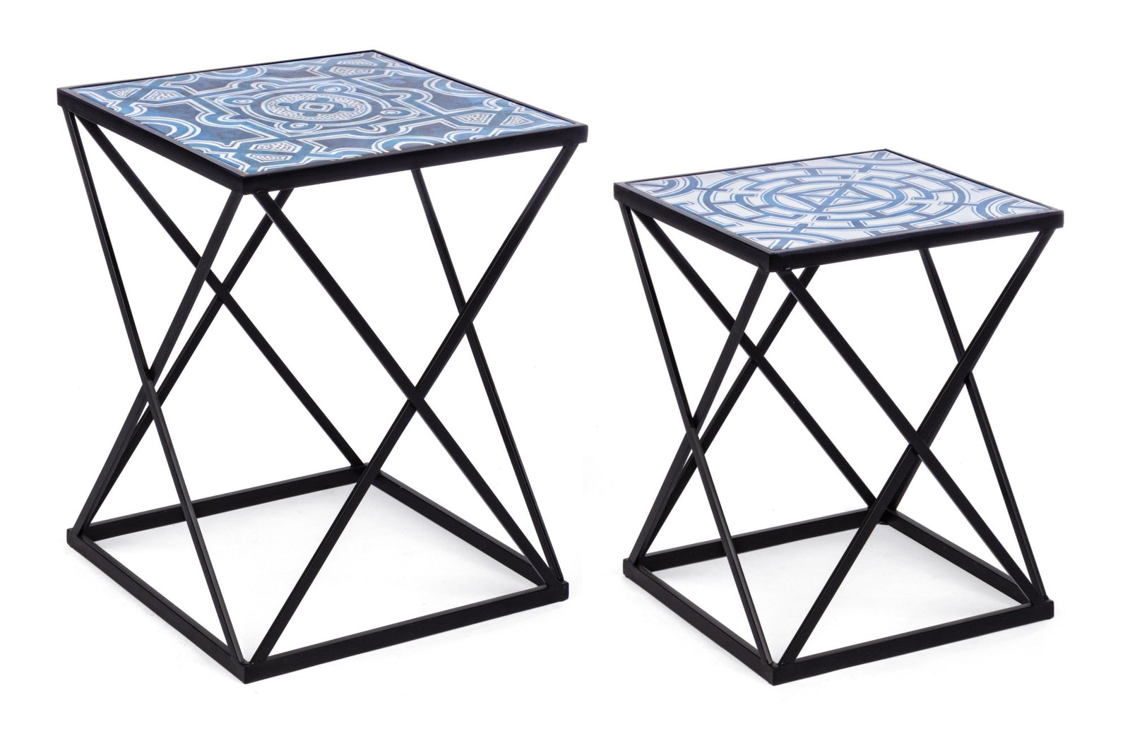 Dohányzóasztal - NEAPOLIS kék mintás dohányzóasztal 2 részes V1