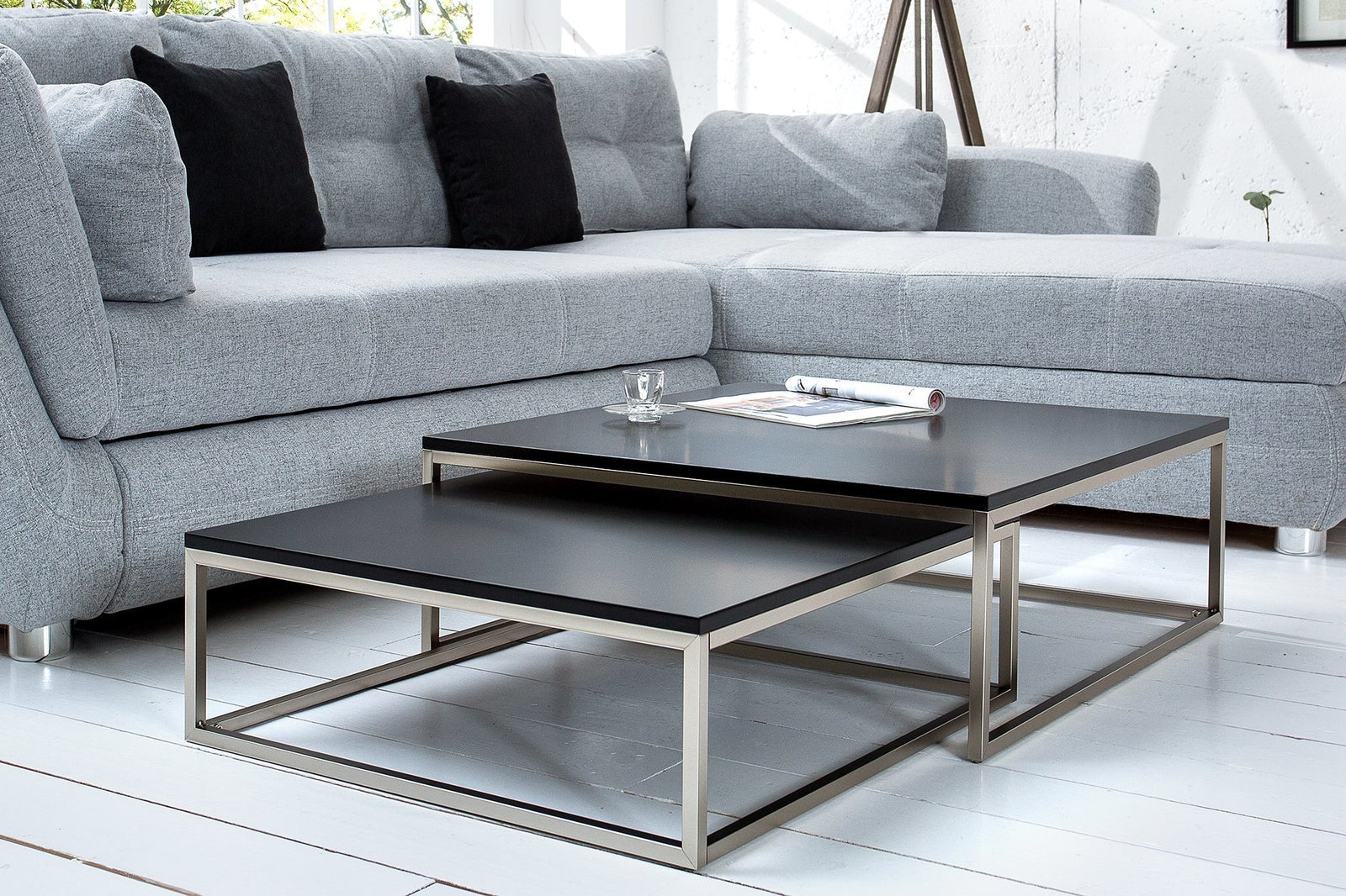 Dohányzóasztal - NEW FUSION 2 darabos króm és fekete dohányzóasztal szett