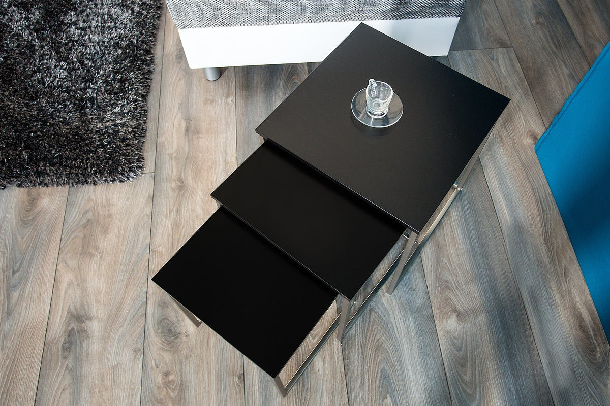 Lerakóasztal - NEW FUSION 3 darabos króm és fekete lerakóasztal szett