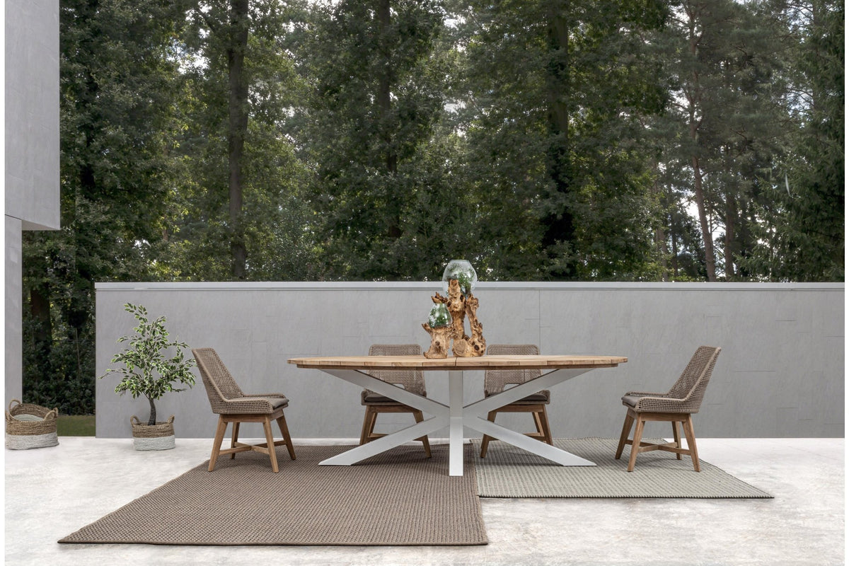Kerti asztal - PALMDALE fehér és barna tikfa 10 személyes kerti asztal