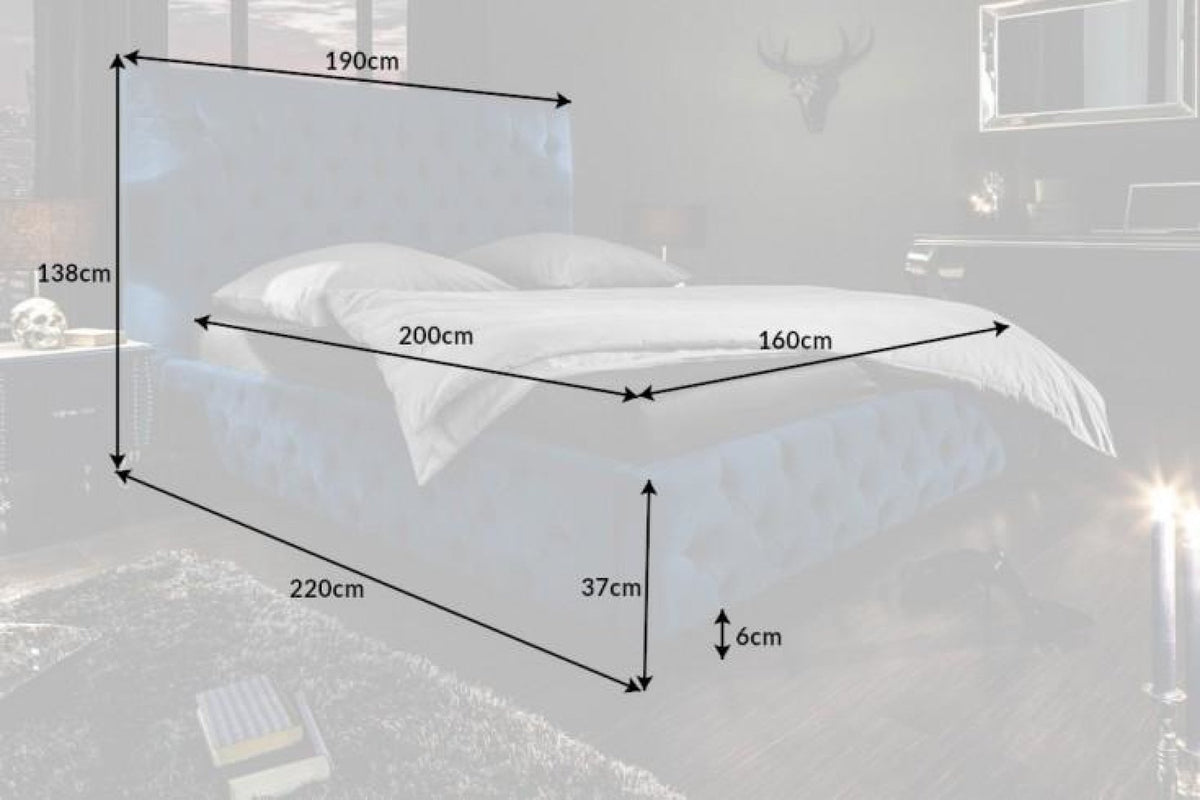Ágy - PARIS kék bársony ágy 160x200cm